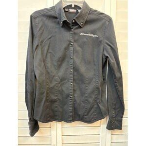 Harley-Davidson Womens Screamin Eagle Button-Up Snap Shirt M Black Cotton